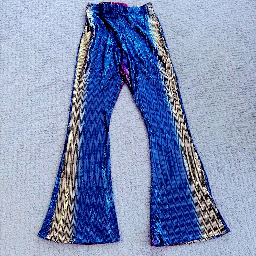 Nasty Gal Blue and Gold Sequin Wide Leg Pants